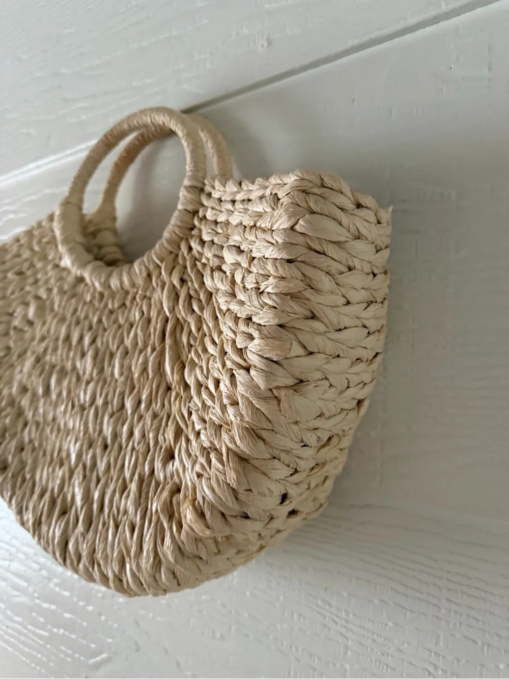Natural Woven Raffia Circle Handle Tote Bag Boho Beach Purse Beige